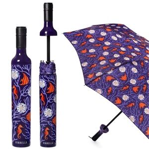 Great Gift! Vinrella Umbrella In a Bottle Purple Sea Life Design